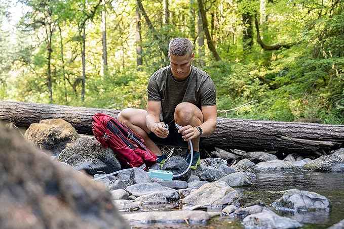 Pacific Bay Portable Automatic Pump/Water Filtration System - for Camping or Wilderness Survival - Emergency Drinking Water Survival - Indoor/Outdoor Water Filter - Must Have Hiking Supplies