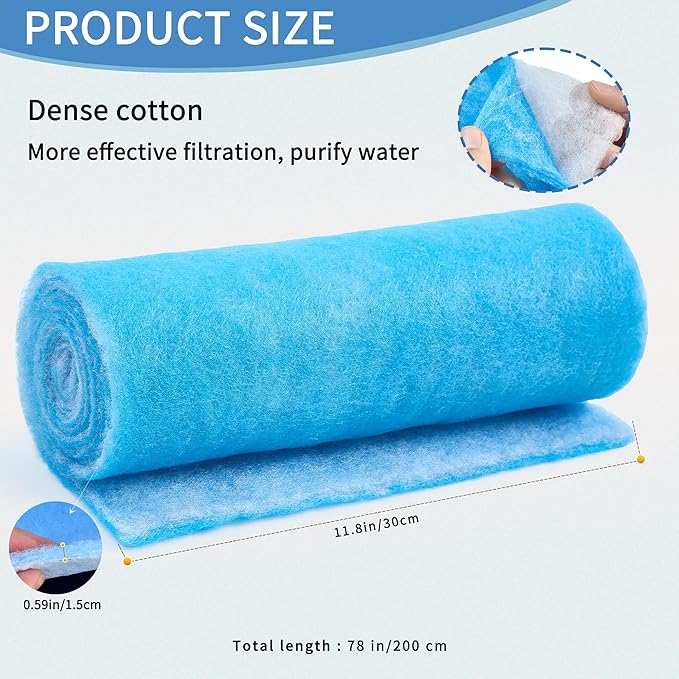 12" x 78" Aquarium Filter Sponge Fish Tank Pond Filter Media Filters Pad for Fish Tank,Filter Freshwater, Saltwater Aquariums, Reusable Fish Pond Filter Material, 0.59" Thick,Blue