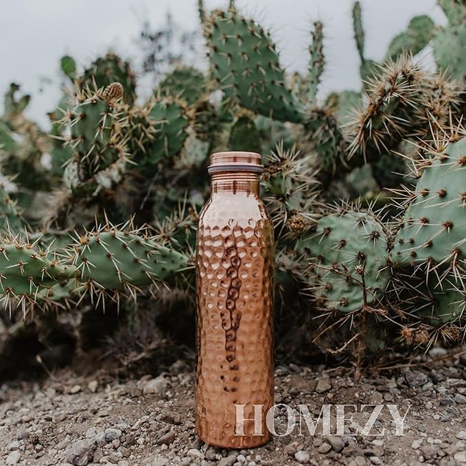 Copper Water Bottle (34oz/1000ml) 100% Pure Handmade Hammered Ayurvedic Pure Copper Vessel for Drinking Heavy Duty & Leak-proof