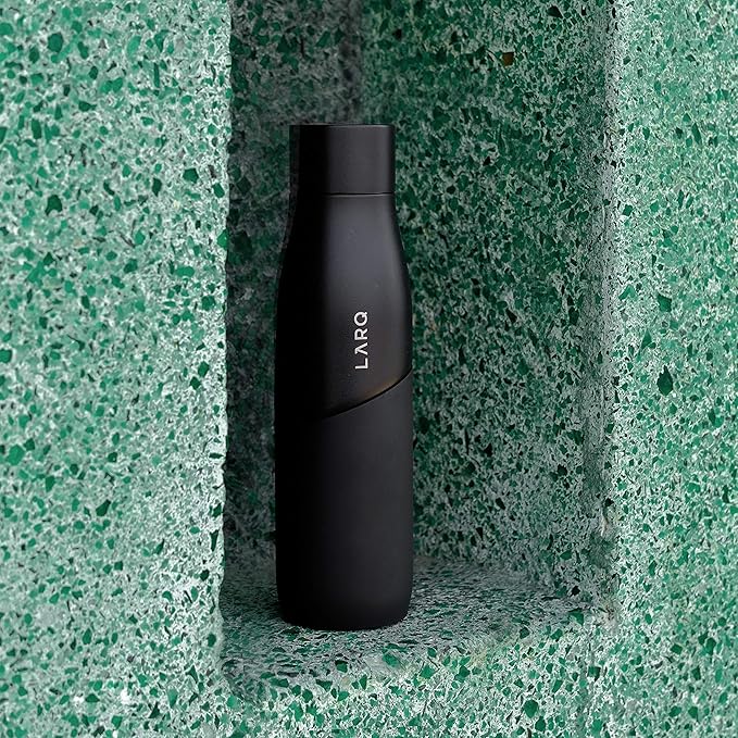 LARQ Bottle Movement PureVis 24 oz - Lightweight Self-Cleaning and Non-Insulated Stainless Steel Water Bottle with UV Water Purifier | Reusable & Travel Friendly, Black/Onyx