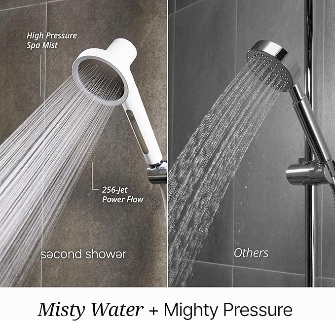 SecondShower Hand Clinically Proven Filtered Shower Head for Skin Health, High Pressure Handheld with NSF Certified Filtration for Hard Water, Natural Vitamin C Shower Filter (Blossom Pink)