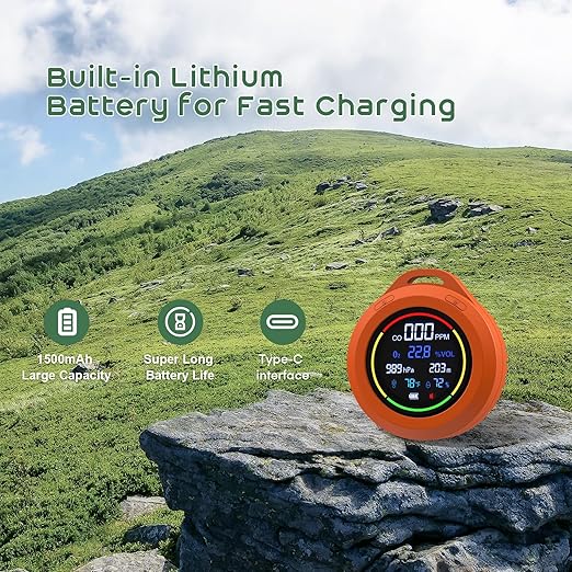 Oxygen Detector,SQECH 6-in-1 Air Oxygen Monitor Measures CO/O2/Temperature/Humidity/Altitude/Atmospheric Pressure,Portable Oxygen Monitor with Alarm & Color Backlight,for Indoor,Camping,RV,Travel