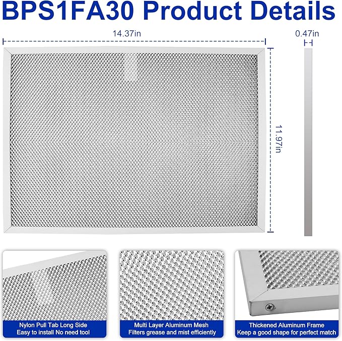 Replacement fit for Allure Nutone QS1 WS1 Range Hood Filter 11-3/4" X 14-1/4" X 3/8" 99010299 Bps1fa30 fit for Kenmore 30" Range Hood Filters S99010299 99010305 prime&swift