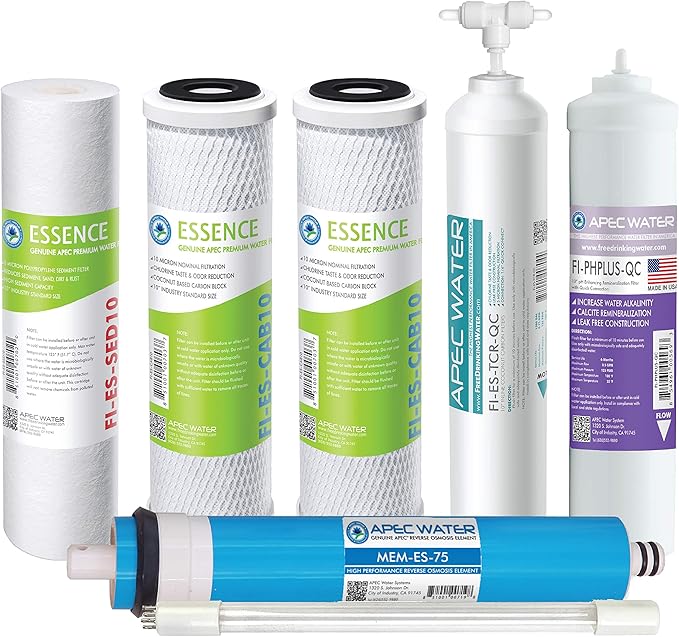 APEC Water Systems Filter-MAX-ESPHUV-SSV2 75 GPD High Capacity Complete Replacement Filter Set for Essence Series ROES-PHUV75 Reverse Osmosis Water Filter System Stage 1-7