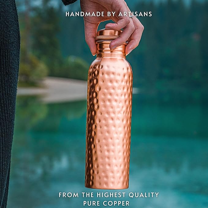 Copper Water Bottle - 34 Oz Extra Large - A Hammered Ayurvedic Pure Copper Vessel For Drinking - Drink More Water, Lower Your Sugar Intake And Enjoy The Health Benefits Immediately