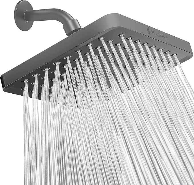SparkPod Shower Head - High Pressure Rain - Premium Quality Luxury Design - Easy Clean Adjustable Replacement for Your Bathroom Shower Heads (Charcoal Grey, 8 Inch Square)