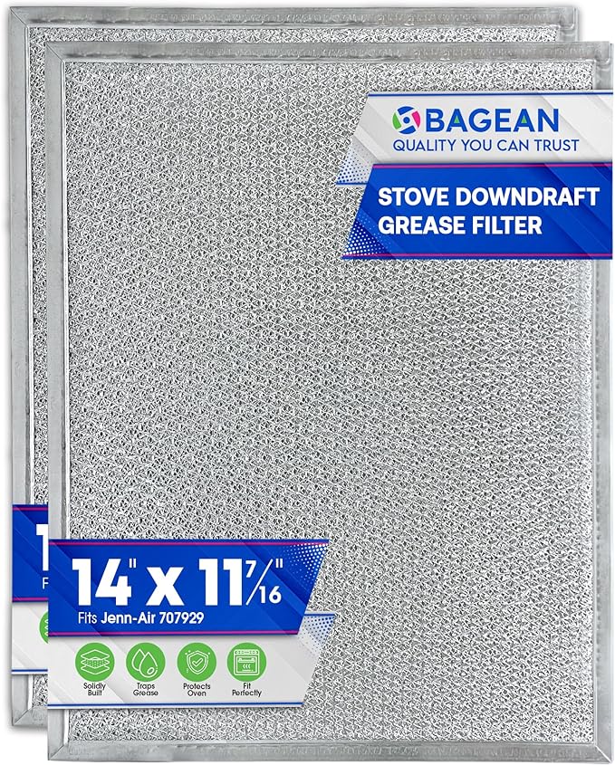 Downdraft Stovetop Filter Replacement for 707929 Jenn Air Filter Downdraft 14” x 11.4”- Grease Screen for Cooktop Fits Into Jenair Stove Filters Vents - Blocks Grease Protecting the Oven (2-pack)