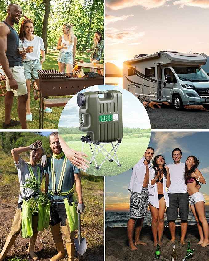 UPWOIGH 5 Gallon Water Jug with Spigot and Folding Stool – Leak-Proof, BPA-Free Portable Green Water Container with Stand, Large Outdoor Storage Tank for Camping, Hiking, RV, Travel, and Emergency Use