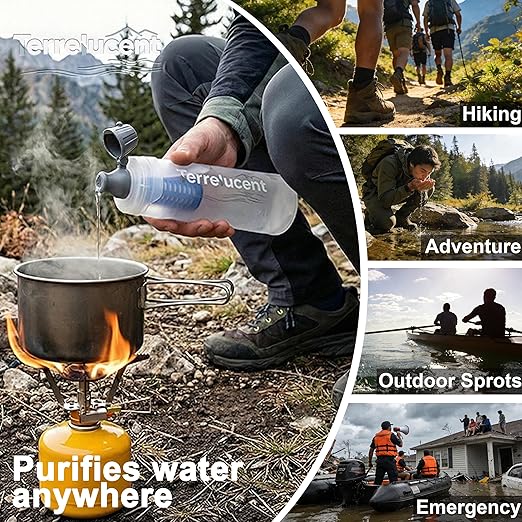 33.8 oz Collapsible Water Bottle with Filter, Squeeze Filtered Water Bottle, BPA-Free, Dual Filtration, Ultralight Water Filter System for Hiking, Camping, Backpacking (White, 33.8 OZ)