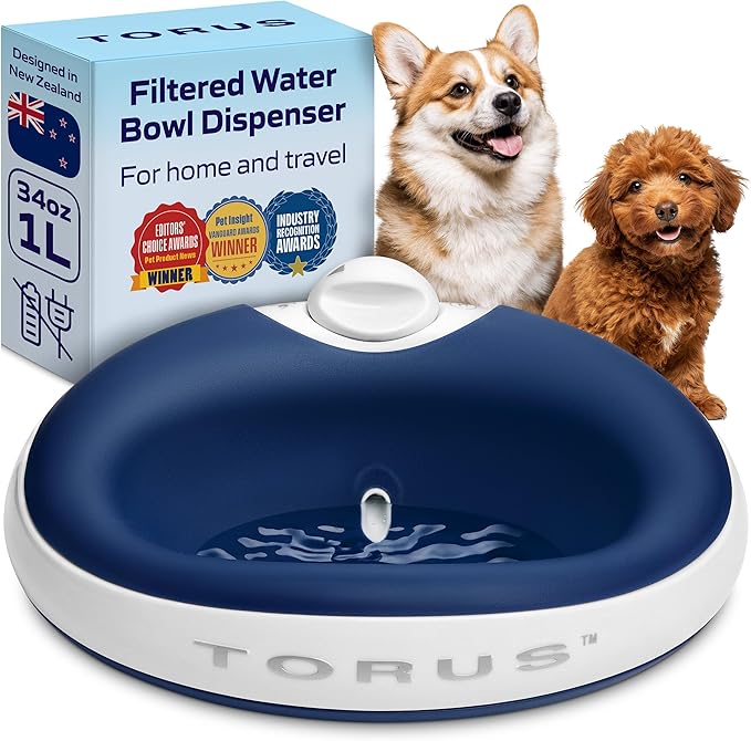 Mini Filtered Portable Automatic Pet Water Dispenser [Upgraded 2026], 1L / 34oz, No Spill, Noise-Free Dog Water Bowl Dispenser, No Power, Ideal for Small Dogs and Cats