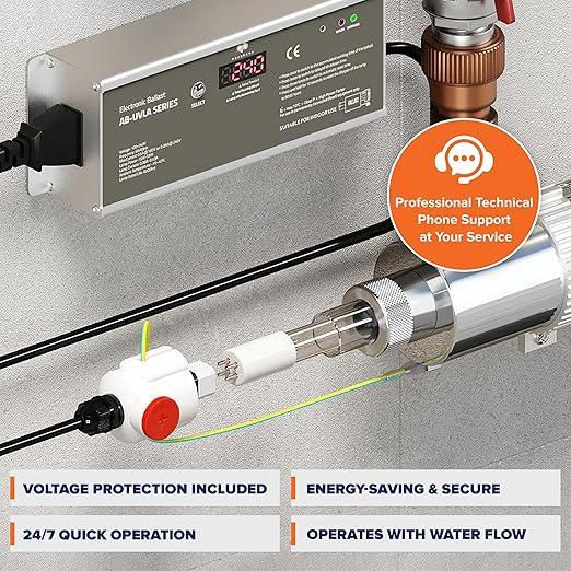 UV Water Purification System 55W, 12 GPM - UV Water Filter with Smart Flow Sensor Switch - Whole House UV Water Purifier Ensuring Water Purity - UV Light for Well & City Water + 1 Extra Lamp