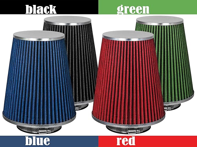 Mortar Aftermarket Auto Air Filter - Car Enthusiast Class Universal Cold Air Intake Gulps in More Air for More Engine Power & Passionate Induction Sound, 8-In-Long, Flange ID 3.5 In, Blue
