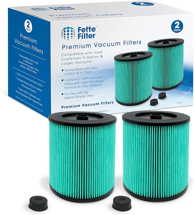17912 & 9-17912 Hepa Replacement Filter Compatible Craftsman High Efficiency Particle Hepa Filter for Shop Vacuums 5 Gal Plus Part # 17912 & 9-17912 Pack of 2 Includes Filter & Locking Nut - AquaVibe