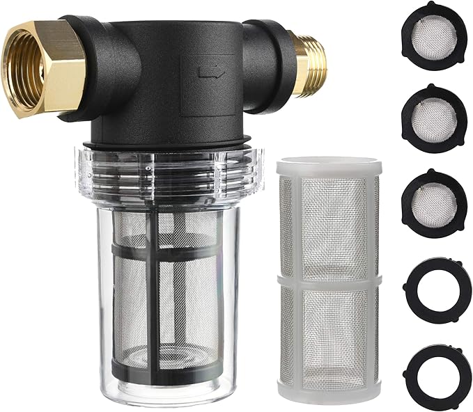 M MINGLE Garden Hose Filter for Pressure Washer inlet Water, Inline Filter for Sediment, 40 Mesh Screen, Extra 100 Mesh - AquaVibe