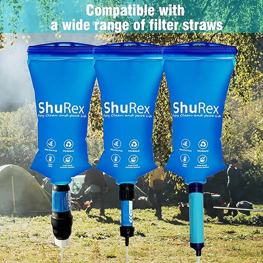 2L Water Container Bag for Sawyer Water Filter Straw, Collapsible Water Bottle Bladder Compatible with Membrane Solutions Water Filter Straw, and other Water Flow Purifiers with 28 mm Thread (2L)