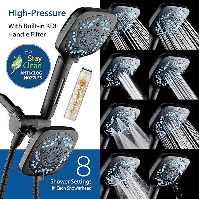 6-way High Pressure 82 Spray Mode Filtered Showerhead Combo - Handheld Shower Head Filters Chlorine to Heal Dry Skin, Revive Hair - Dual Power Wash Cleans Tub, Tile, Pets - Hard Water Softener, ORB
