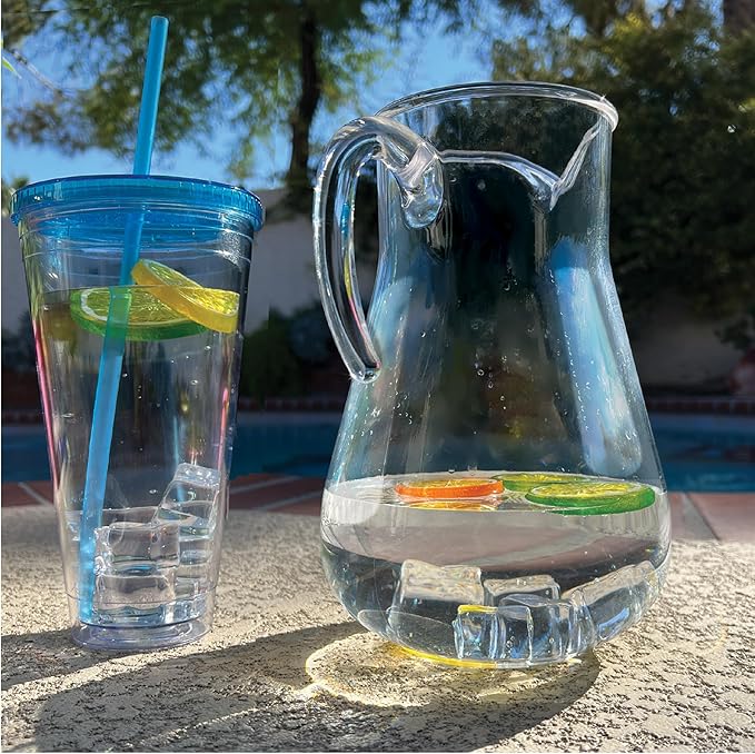 Lily's Home Set of 2 Break Resistant Plastic Pitcher, the Large Capacity Makes it Excellent for Parties, Both Indoor and Outdoor, Made in Taiwan (98 Ounces)