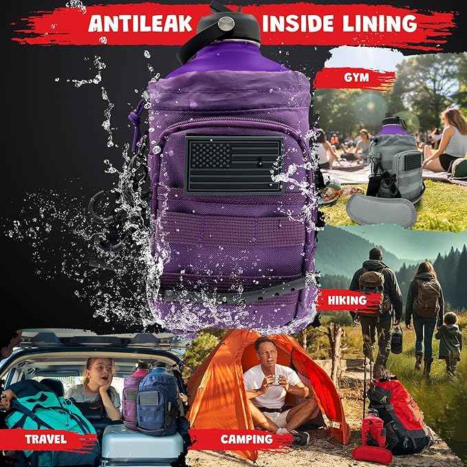 1 Gallon Water Bottle - 128 Oz Insulated Stainless Steel Metal Water Bottle with Holder - Carrying Bag - Spout Handle - Straw Lids - Keep Cold & Hot - Indigo Tactical Flask