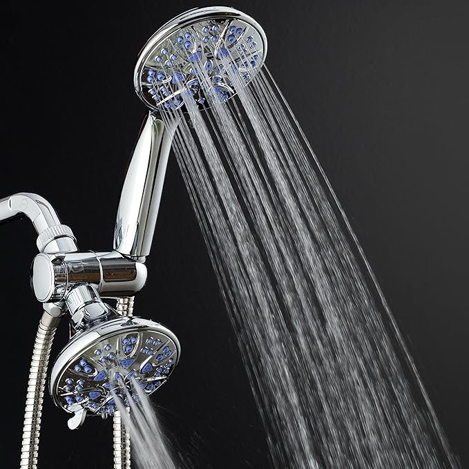 AquaDance for California - Premium High Pressure Antimicrobial 30-setting 3 Way Dual Handheld Shower Head Combo, Stainless Steel Hose, Water Diverter - Chrome Finish