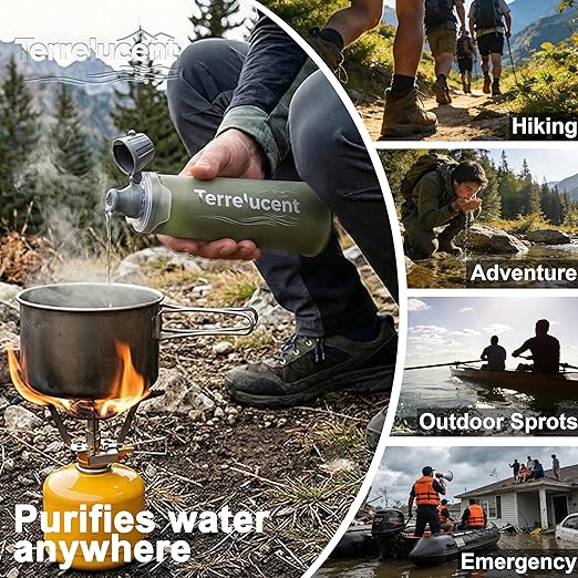 33.8 oz Collapsible Water Bottle with Filter, Squeeze Filtered Water Bottle, BPA-Free, Dual Filtration, Ultralight Water Filter System for Hiking, Camping, Backpacking (Gray, 33.8 OZ)