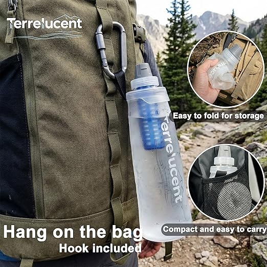 33.8 oz Collapsible Water Bottle with Filter, Squeeze Filtered Water Bottle, BPA-Free, Dual Filtration, Ultralight Water Filter System for Hiking, Camping, Backpacking (White, 33.8 OZ)