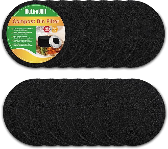 MyLifeUNIT 16 Pack Charcoal Filter for Compost Bin Kitchen, Compost Pail Replacements Filter (6.7 inches) - AquaVibe