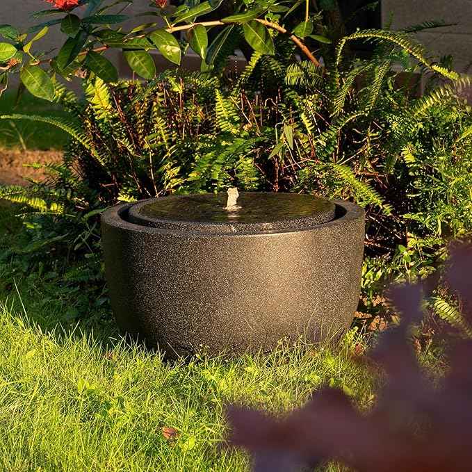 12.60” H Outdoor Water Fountain Made with Eco-Friendly Recyclable Materials, Polyethylene Round Bubbler Water Fountain Outdoor, Garden Decor with LED Light for Patio, Porch, Backyard (12.60")