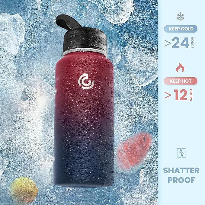 COKTIK 32oz Sports Water Bottle, Stainless Steel Water Bottle for Insulated, Reusable Travel Bottle, With Straw, With Handle Grip for Easy Carrying, Suitable for Cycling, Outdoor Vacations(Midnight)