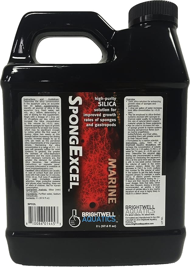 Brightwell Aquatics SpongExcel – Ionic Silica Solution for Marine Sponge & Gastropod Growth in Marine Aquariums, Boosts Water Quality, 2 L - AquaVibe