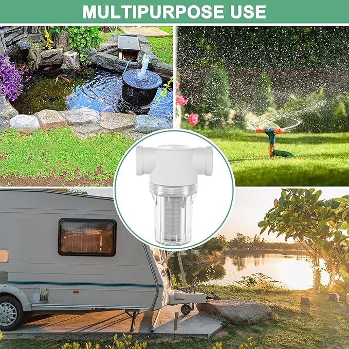 3-Pack Water Pump Strainer with 40 Mesh Stainless Steel Filter Screen, 3/4" Inch Female NPT in-line Strainer for Garden Hose Outdoor RV Water Tank Pressure Washer [White]