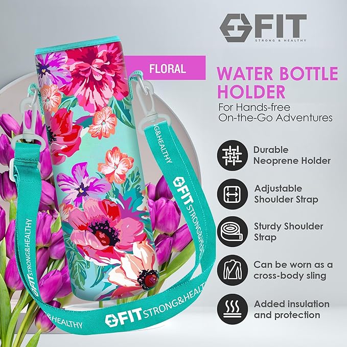 FIT Strong & Healthy 32 oz Glass Water Bottle with Straw Lid, Time Marker, Sleeve & Extra Lid - Motivational, Wide Mouth 1 Liter Glass Drinking Bottle