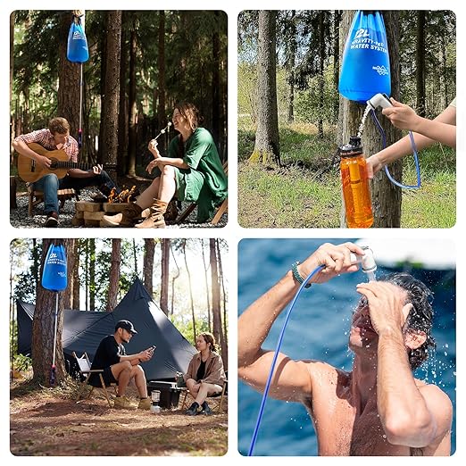 Membrane Solutions Gravity Water Filter Max 12L with Detachable Shower, NSF/ANSI 42&372&401 Certified, 0.1μm Water Purifier Camping with Adjustable Tree Strap Storage, Survival Gear for Emergency Kits