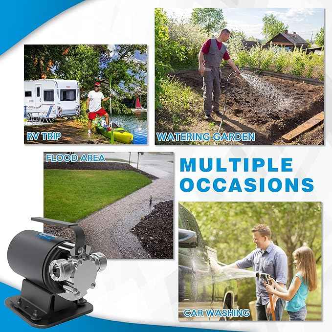 Acquaer Water Transfer Pump DC 12V 1/10HP Portable Electric Water Removal Utility Pump with Switch and Suction Hose Kit, Low Suction Water Removal for RV, Water Beds, Pools, Rain Barrel, Aquariums