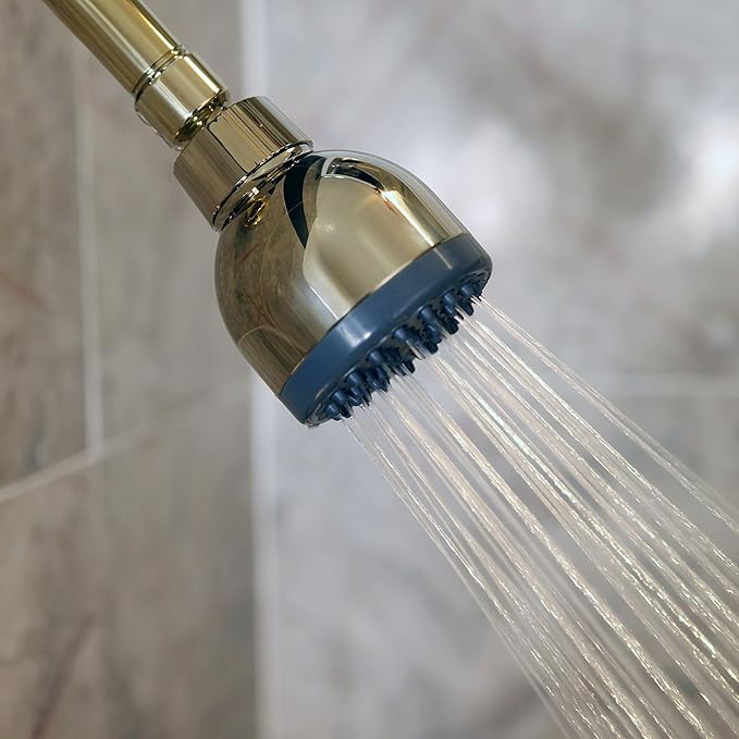 Aqua Elegante Low Water Pressure Shower Heads - Best High Pressure Boosting Wall Mount Showerhead - Indoor And Outdoor Modern Bath Spa Head, 2.5 GPM - Polished Brass - AquaVibe