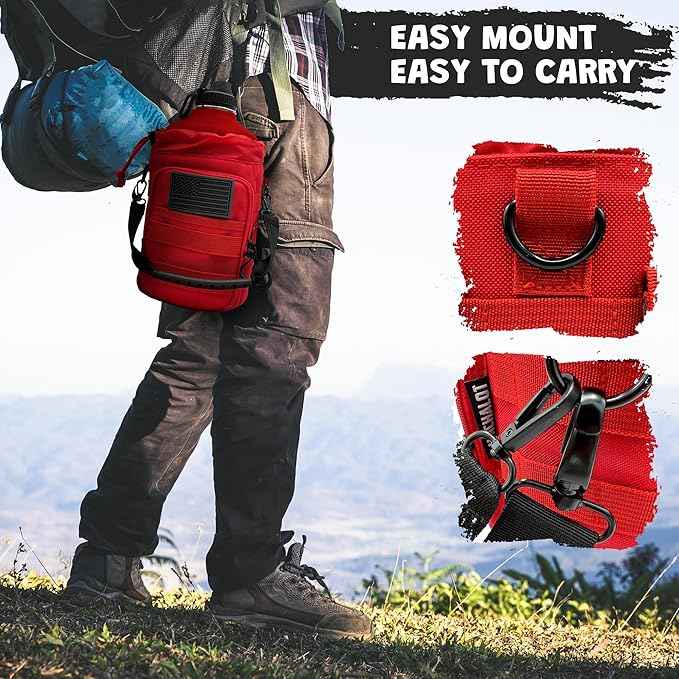 1 Gallon Water Bottle - 128 Oz Insulated Stainless Steel Metal Water Bottle with Holder - Carrying Bag - Spout Handle - Straw Lids - Keep Cold & Hot - Red Tactical Flask