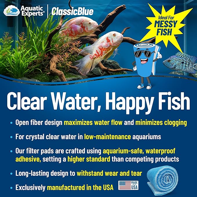 Aquatic Experts Classic Bonded Aquarium Filter Pad -24 Inches by 12 Feet by .75 Inch - Blue and White Aquarium Filter Media Roll Bulk Can Be Cut to Fit Most Filters, Made in USA (24" x 12 Feet)