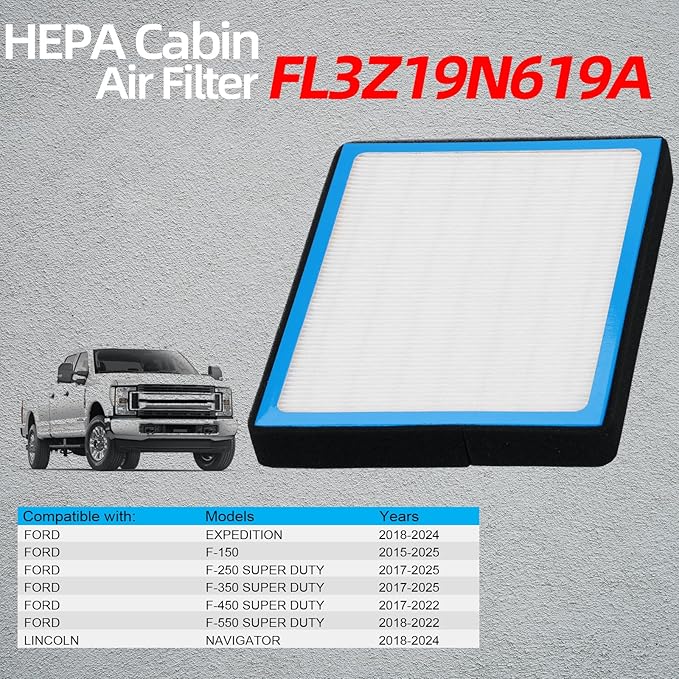 FL3Z19N619A Cabin Air Filter HEPA Air Conditioner with Activated Carbon Replacement Cabin Air Filter Accessories Compatible with Ford F-150 F-250 F-350 F-450 Expedition SUPER DUTY 2015-2025 - AquaVibe