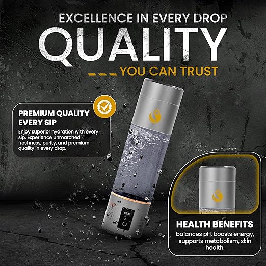 Hydrogen Water Bottle Generator, Up to 6500 PPB Molecular Hydrogen, Independently Lab Tested, SPE/PEM Technology, 12-Hour Retention, 9.5 oz Portable Bottle for Home, Gym, Travel & Office