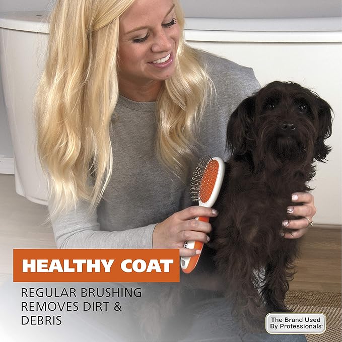 Wahl Premium Pet Double Sided Medium Pin Bristle Brush, Ergonomic Brush with Ergonomic Rubber Grips for Comfortable Brushing and Finishing Coats of Dogs and Cats – Model 858413 - AquaVibe