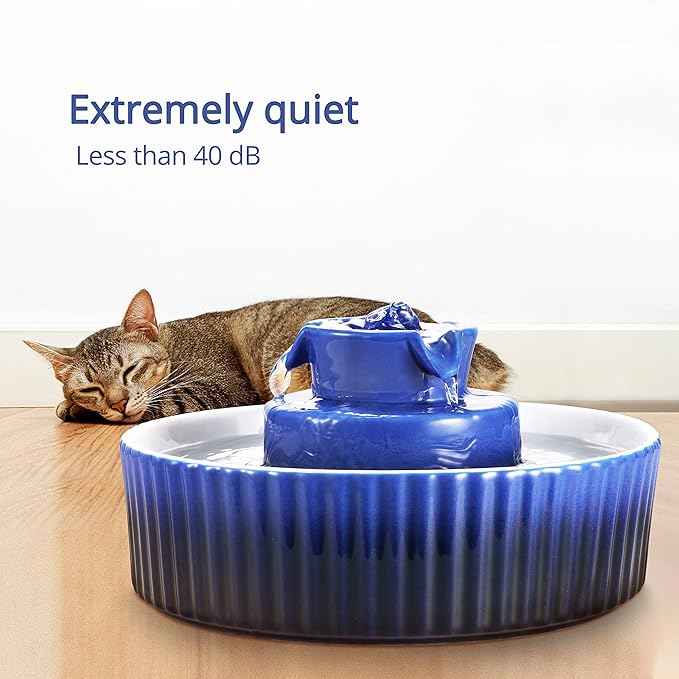 Ceramic Cat Water Fountain, 2.1L/71oz Cupcake Cat Fountain for Dog and Cat Indoor, 2 Ultra Quiet Pumps(Royal Blue)