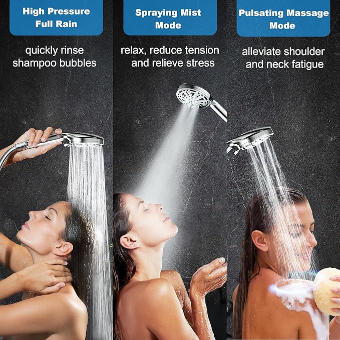 Filtered Shower Head with Handheld, FunnyAir Filtered Shower Head with 3-PCS Filters For Hard Water, 10-Spray Modes 5" High Pressure Shower Head, 2 Built-in Power Jets Shower Heads, Chrome