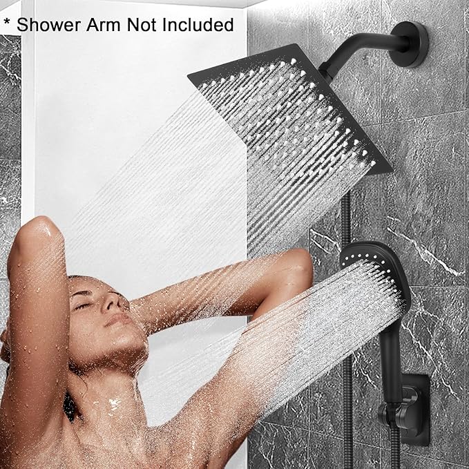 NearMoon Shower Head with Hose, High Pressure Stainless Steel Rain Shower and 3 Settings Handheld Spray Combo with Push Button Flow Control (8 Inch Showerhead Set, Matte Black) - AquaVibe