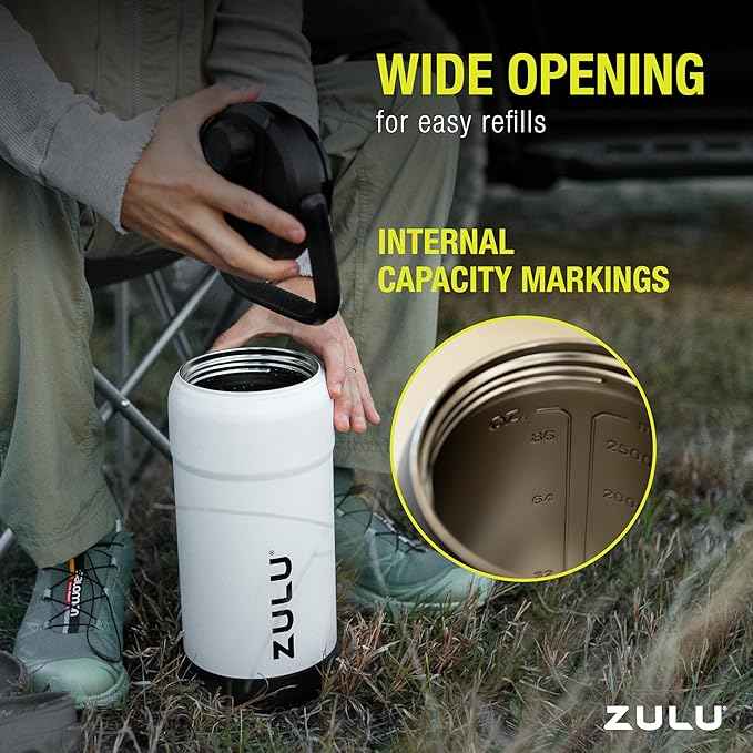 ZULU Goals Vacuum Insulated Large Capacity Stainless Steel Water Bottle | Reusable Jug Thermoses with Carry Handle | Leak-Proof Lid | Perfect for Travel, Workout, Gym, Hiking, Camping | 64oz, 101oz