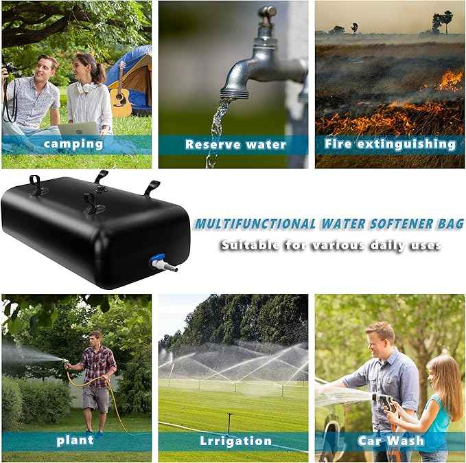 240 L/63 Gal Water Bladder Tank, Foldable Portable Water Storage Container, Emergency Water Bag for RV, Truck Bed, Fire Prevention, Drought Resistance, Black