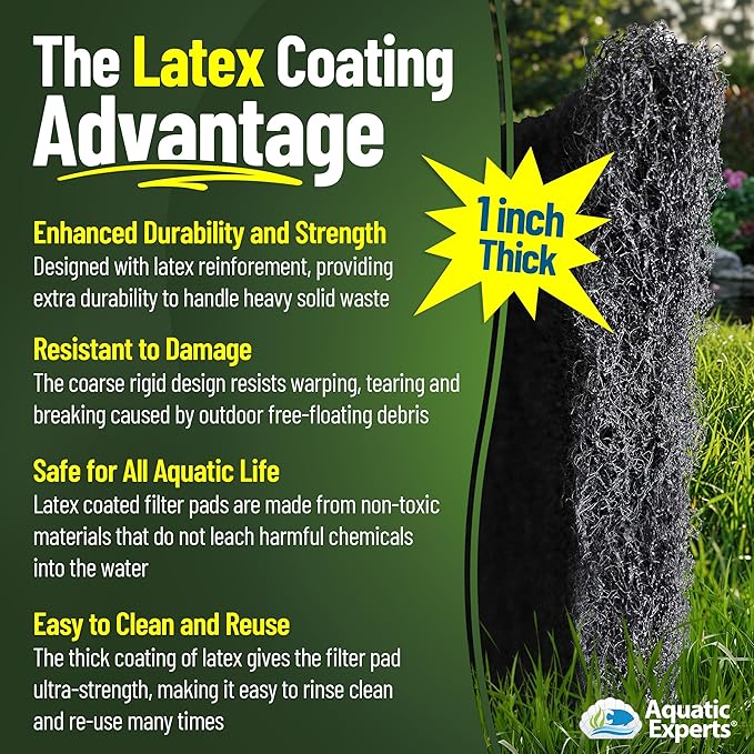 Aquatic Experts Classic Koi Pond Filter Pad COARSE – Bulk Roll Pond Filter Media, Rigid Ultra-Durable Latex Coated Fish Pond Filter Material US (16" x 56", Coarse (Black))