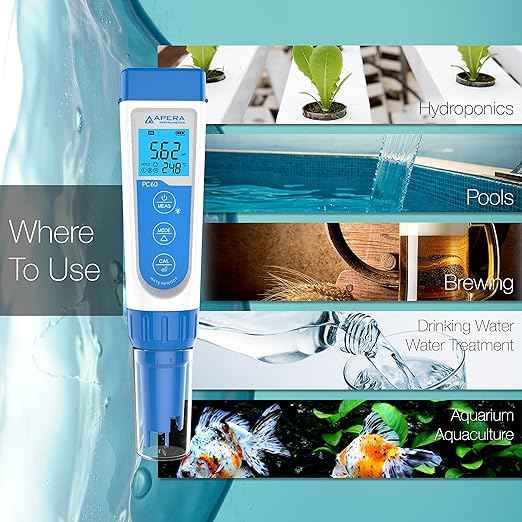 APERA INSTRUMENTS AI316 Premium Series PC60 5-in-1 Waterproof pH/EC (Conductivity) /TDS (ppm) & LLC-AI1109 8oz. pH Calibration Buffer Solution Kit (pH 4.00, 7.00 & 10.01)