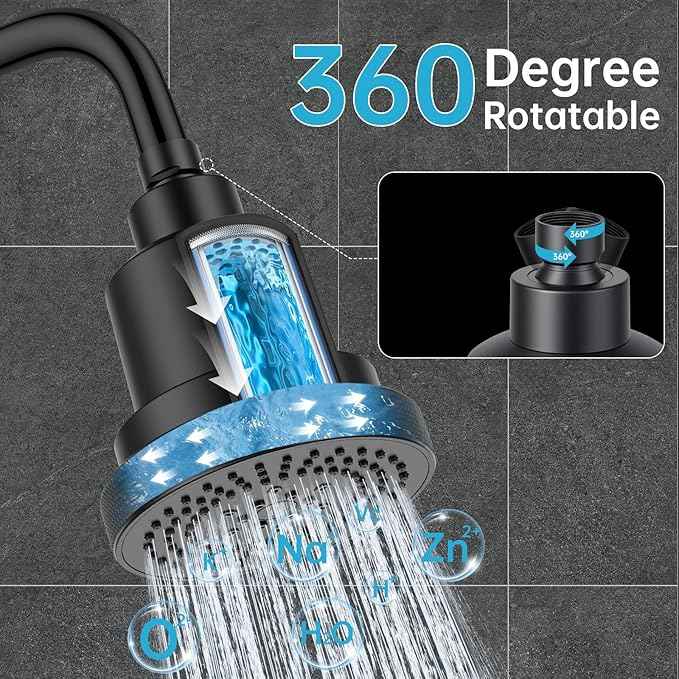 High Pressure Shower Head with Filter for Hard Water Softener - 3 Gears' Boosting Pressure with 25 Stage Filtration - Removes 99.945% Chlorine & Heavy Metals for Healthier Skin/Hair - Matte Black