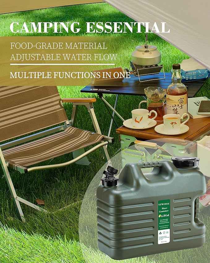 5 Gallon Water Jug, Thickened Water Storage Overlanding Gear Containers, Camping Essential Truly Leak-Proof Green Water Tank,BPA Free Portable Emergency Water Can for Outdoors Hiking RV