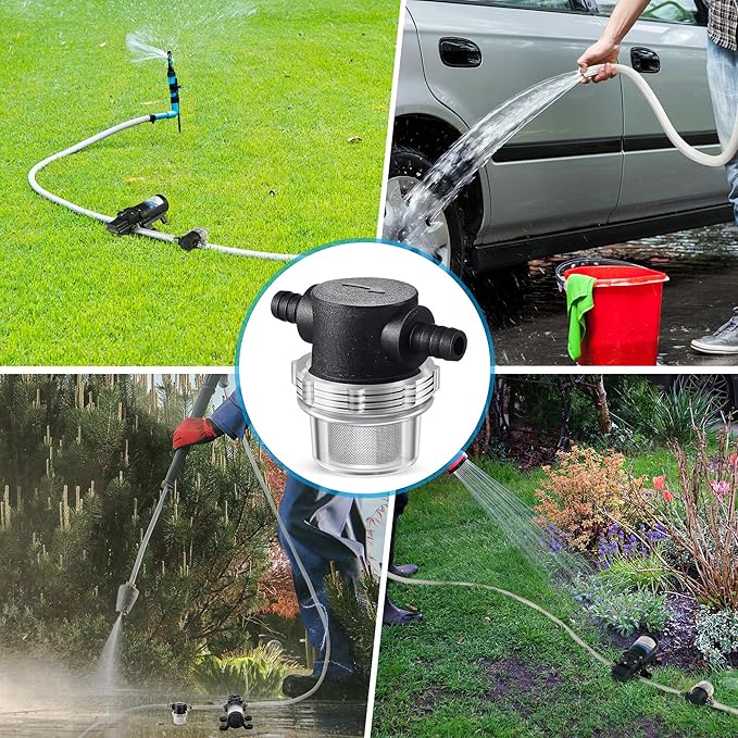 Water Pump Strainer, 3/8 Inch Hose Barb In-Line Strainer Twist-On Sprayer Filter for Water Pump 12V DC 80 PSI RV Camper Marine Boat Lawn