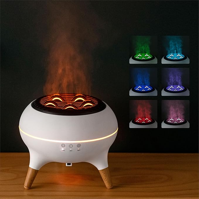 Essential Oil Diffuser 350ML Flame Diffuser Aromatherapy Humidifier, Remote & 7-Color Lights, Cool Mist Humidifier for Home Bedroom, Office, Hotel (White)